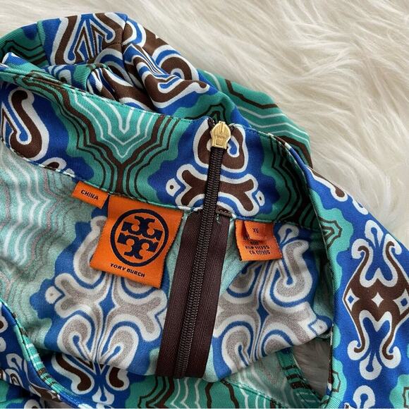 Tory Burch Teal Blue Green Regal Design Round Neck Sheath Dress XS - Picture 5 of 7